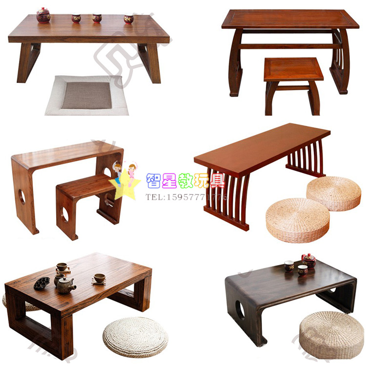 Kindergarten teaching and training Chinese style solid wood antique Chinese study table cushion double student table calligraphy and painting table desk and chair