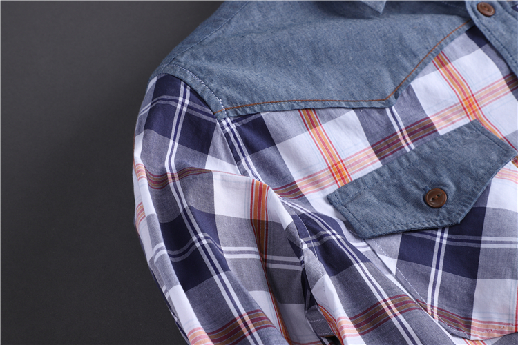 Dụng cụ rút sợi bông nhuộm tủ thanh niên nam nhiều túi denim khâu kẻ sọc áo sơ mi dài tay giản dị áo sơ mi nam ngắn tay công sở