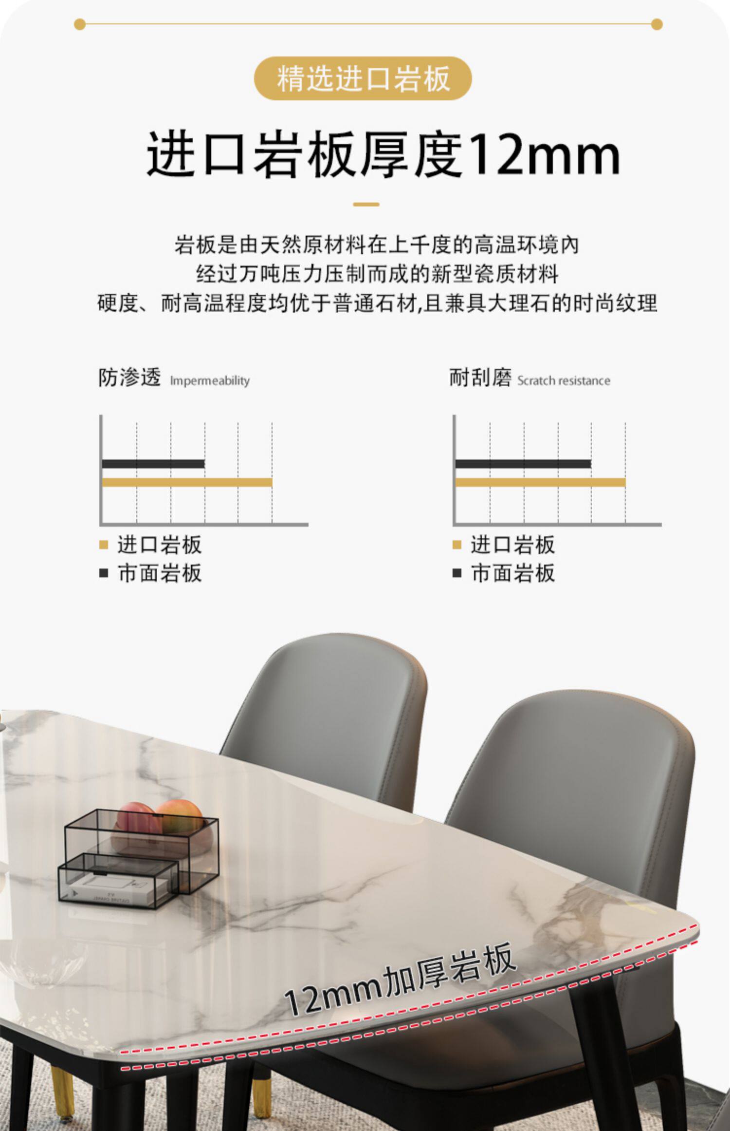 Мраморный стол 现代简约亮光岩板餐桌椅组合家用小户型网红轻奢长方形吃饭桌子 9420294039