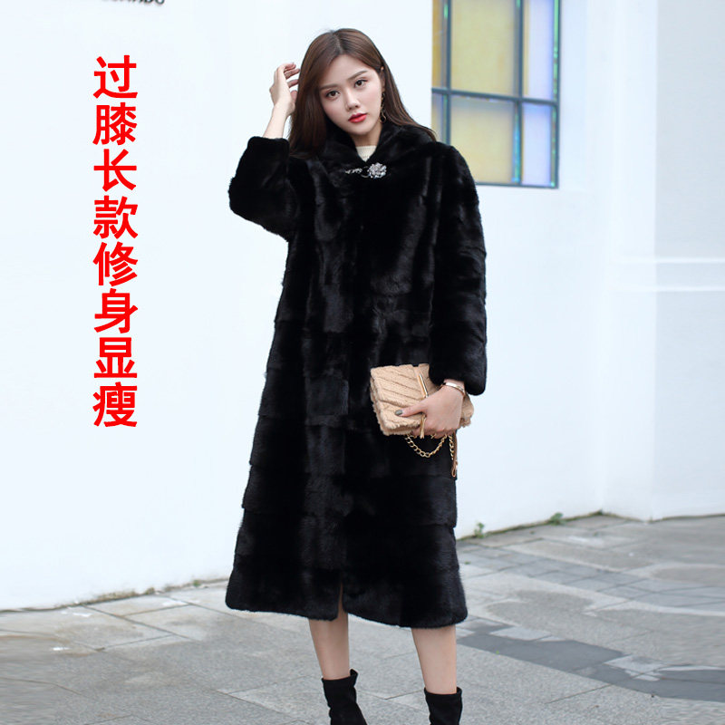 Imported new mink fur coat female whole mink with even cap Buffy mink and mink with a knee fur leather fur coat winter-Taobao