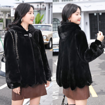 2021 Winter new imported mink coat womens hooded fowl wink short fur coat women fashion small bowl