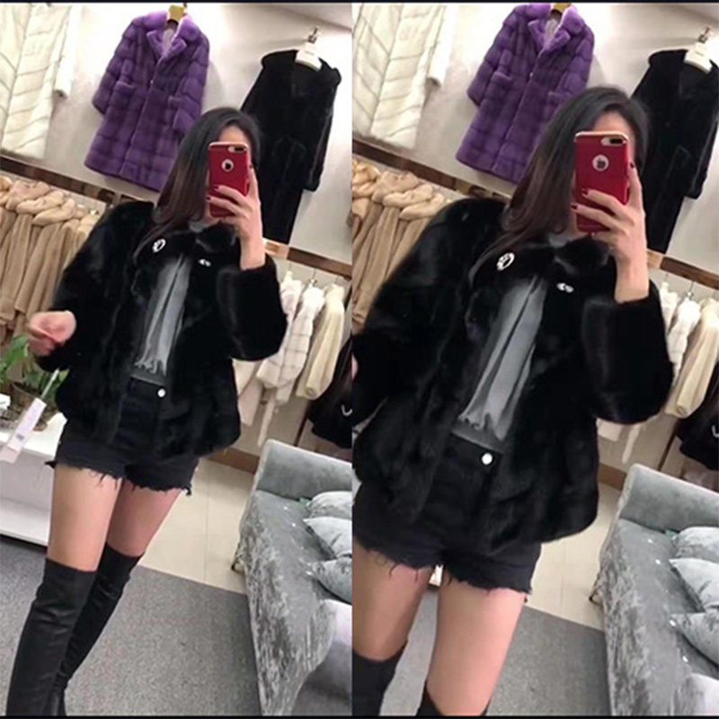 Mink coat women's whole mink block mink mid-length version fur off-season fashion Western style short mink coat 2021 new