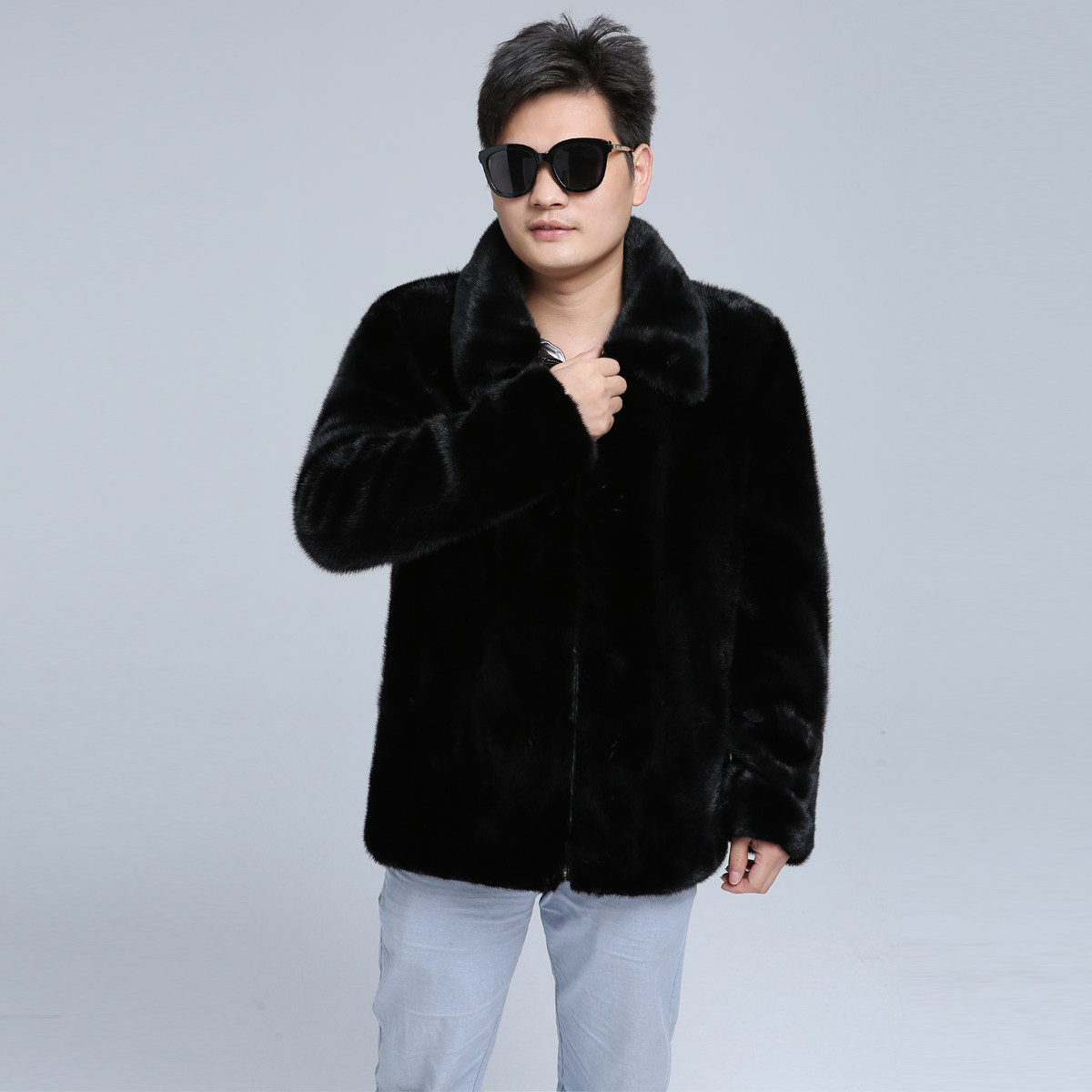 Imported whole mink fur coat men's whole mink stand collar Haining imported velvet mink fur men's large size tide