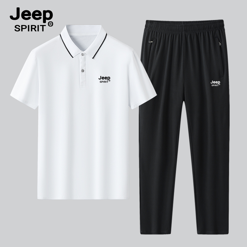 Jeep Summer Short-Sleeved Polo Shirt Pure Cotton Dad Sports Suit Middle-Aged Men's Long Pants T-Shirt Two-Piece Set Jeep Summer Short-Sleeved Polo Shirt Pure Cotton Dad Sports Suit Middle-Aged Men's Long Pants T-Shirt Two-Piece Set