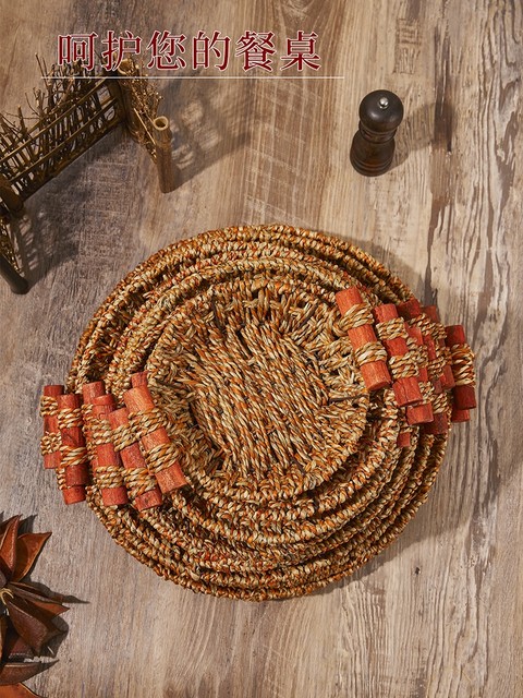 Straw woven clay pot rice bottom support high temperature casserole rattan basket anti-scalding iron pot dry pot heat insulation pad pizza tray special basket