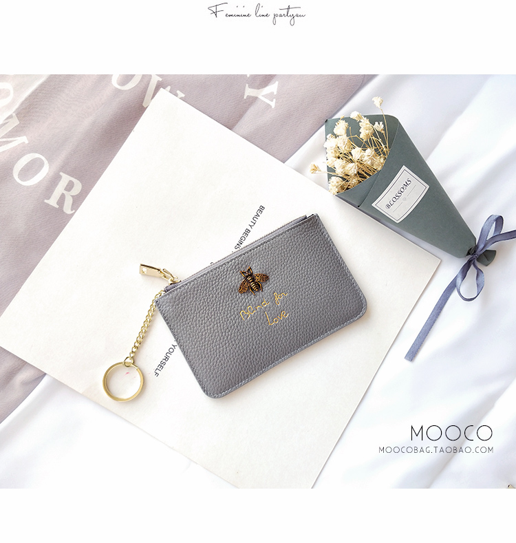 Little bee siêu mỏng lớp trên cùng bằng da khóa kéo ngắn 2019 ví da nữ ví tiền xu ví - Ví tiền ví đứng nam