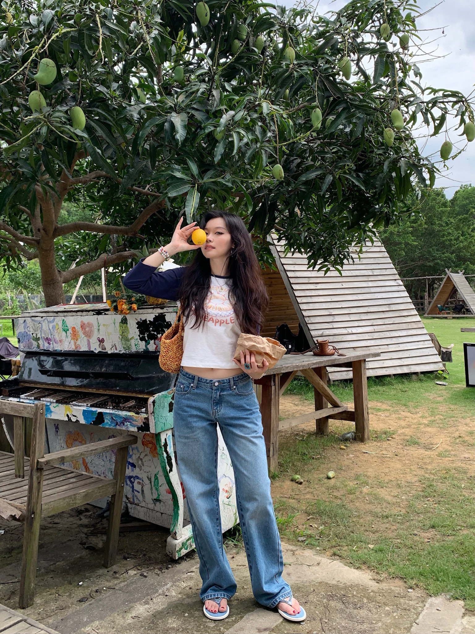 popchee｜Белый нефритовый кошачий глаз｜Голубые широкие джинсы летний бриз - нежные и очень удобные