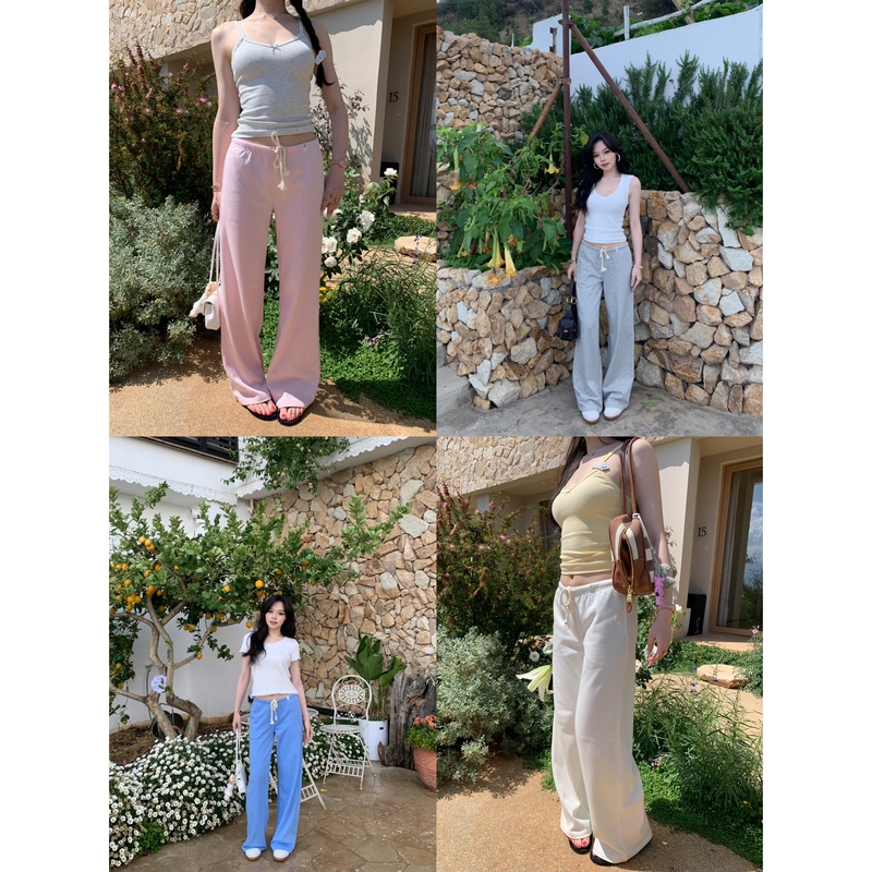 Popchee｜Summer American-Style Sweatpants｜Thin Sweatshirt Fabric~Mid-Waist Straight-Leg Style! Easy to Style