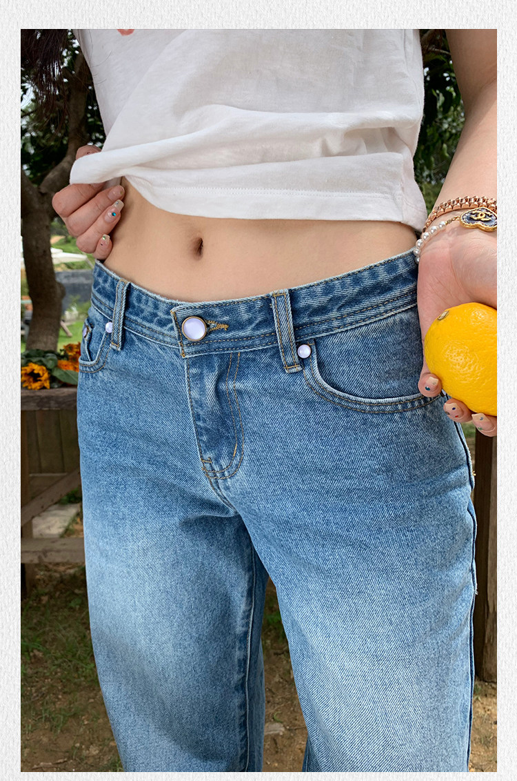 popchee｜Белый нефритовый кошачий глаз｜Голубые широкие джинсы летний бриз - нежные и очень удобные