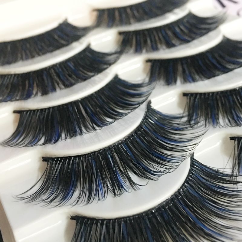2 boxes of glue blue false eyelashes Color eyelashes thick cross-stage heavy makeup exaggerated eyelashes
