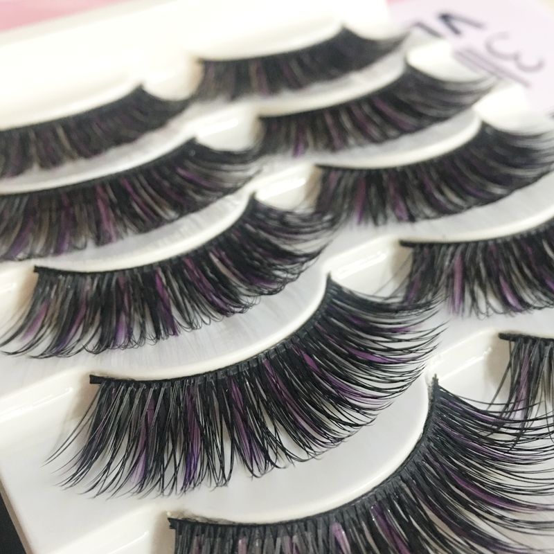 2 boxes of glue color false eyelashes Purple eyelashes thick extended stage smoke exaggerated eyelashes