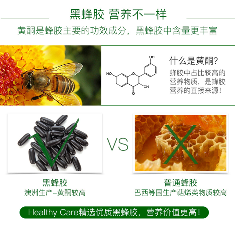 澳洲进口 Healthy Care 高浓度 天然黑蜂胶软胶囊 200粒 图3