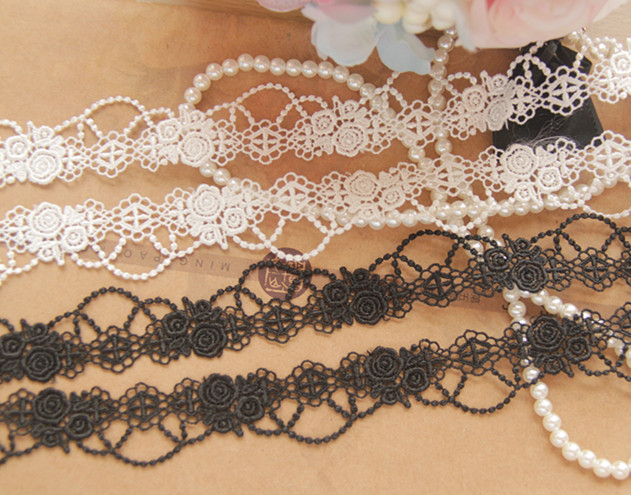 D26 handmade clothing accessories lace water soluble embroidered double rose flower curtain lace edge width 2 5cm