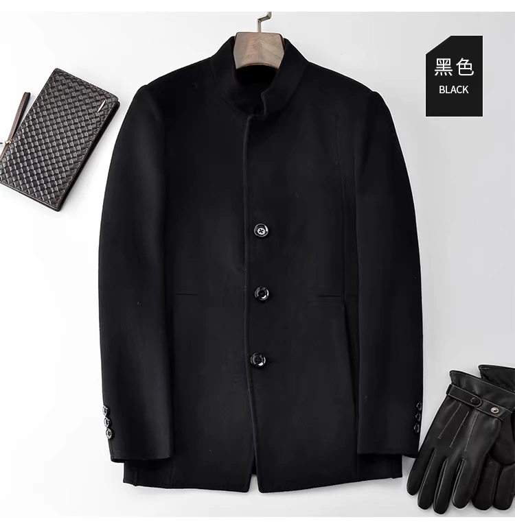 2018 áo khoác len nam mới đứng cổ áo phù hợp với Hàn Quốc đoạn ngắn hai mặt áo cashmere thanh niên mùa thu đông