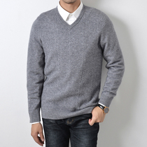 2020 autumn and winter New V-neck cashmere sweater male young and middle-aged business casual sweater solid color wool base shirt