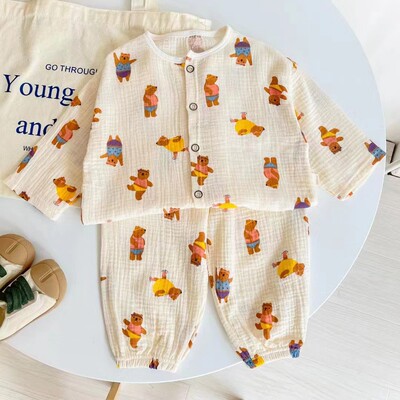 Thin Pure Cotton Summer Baby Long-Sleeved Air Conditioning Room Clothing Pajamas — 1
