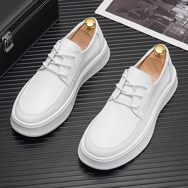 2026 New Men's White Suit Leather Shoes Breathable Men's Shoes with Hidden Height Increase Sneakers Men's Casual White Shoes