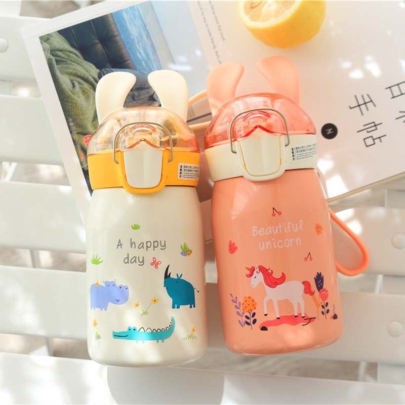 Children's insulated cup 316 stainless steel food grade with scale cute straw water glass elementary school children's male and female cups