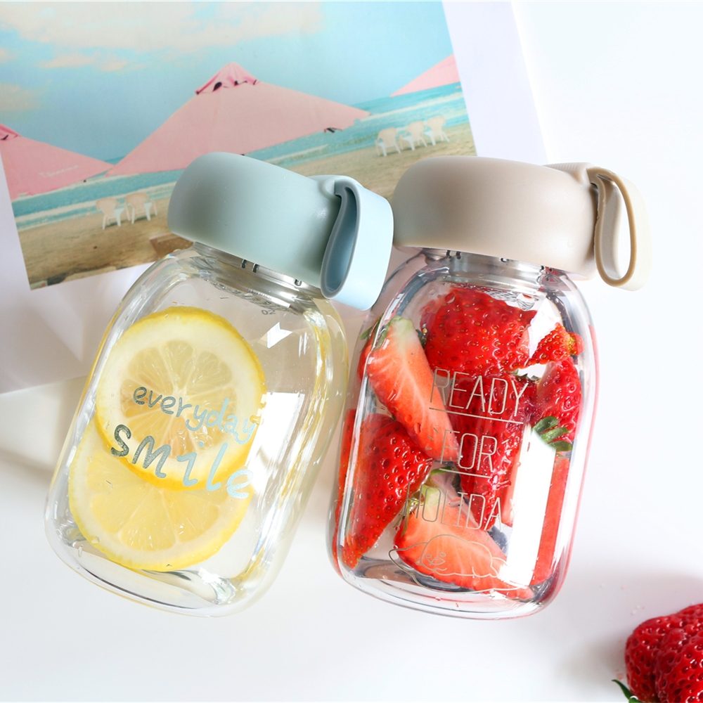 Teenage Girl Brief Cute Transparent Glass Cup Portable Personality Water Glass Schoolgirl Korea Creative Trend Fresher Cup