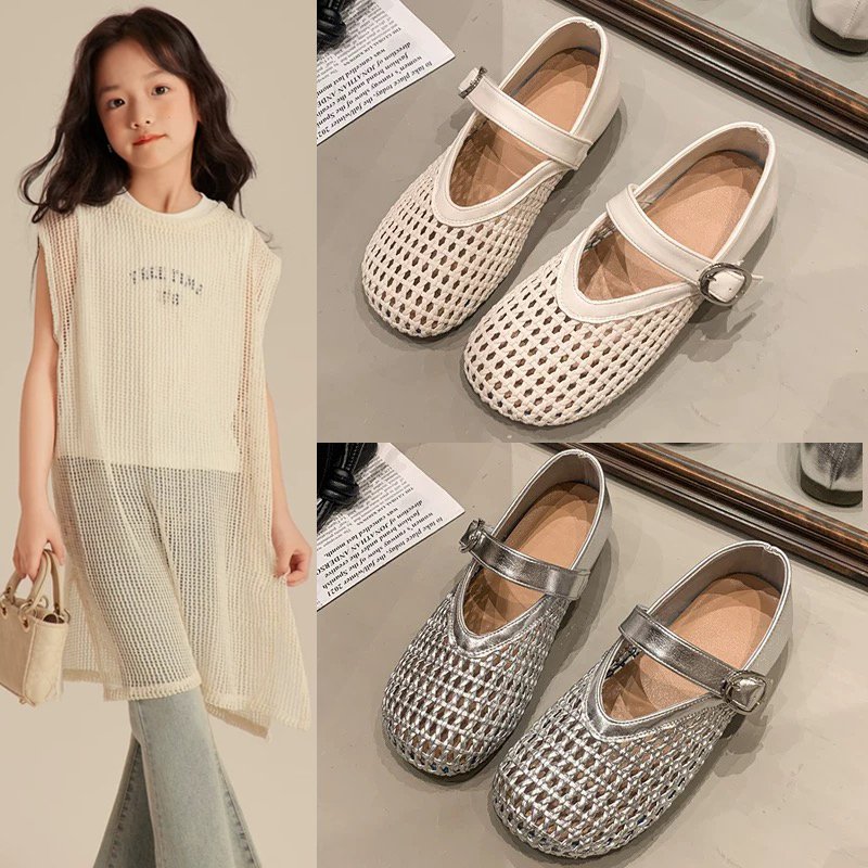 Girls' Mary Jane Leather Shoes 2026 Spring New Style Hollow Breathable Princess Shoes Kidsren's Summer Outer Wear Breathable Sandals