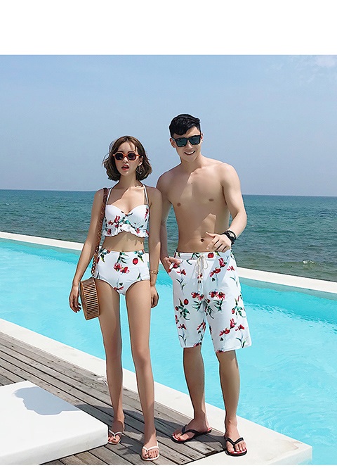 Cặp đôi ngọt ngào tươi trẻ đôi áo tắm giảm béo bụng người yêu eo cao bộ ba mảnh phù hợp với bãi biển - Vài đồ bơi bộ đồ đôi đi biển đẹp