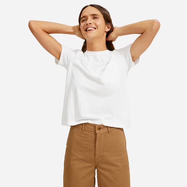 [in Stock] Versatile Everlane Box-Cut Tee Pocket Cotton Short-Sleeve T-Shirt for Women, Loose Fit, Solid Color, Classic