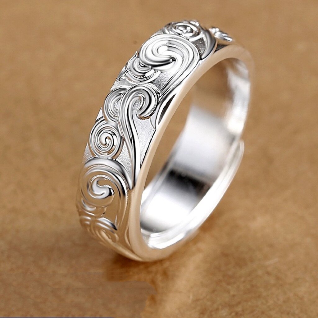 Pure silver 999 sterling silver embossed auspicious cloud ring men's light luxury niche high-end sense as a birthday gift for your boyfriend