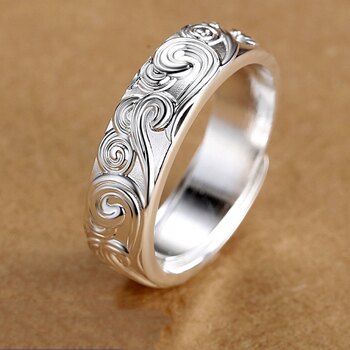 Pure silver 999 sterling silver embossed auspicious cloud ring men's light luxury niche high-end sense as a birthday gift for your boyfriend