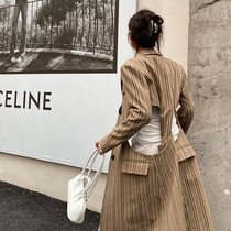 (La lune Du Ciel) LLDC design sense Striped wool coat Womens autumn loose coat