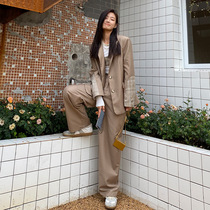 (La lune Du Ciel) LLDC niche design sense Khaki plaid stitching small blazer for women