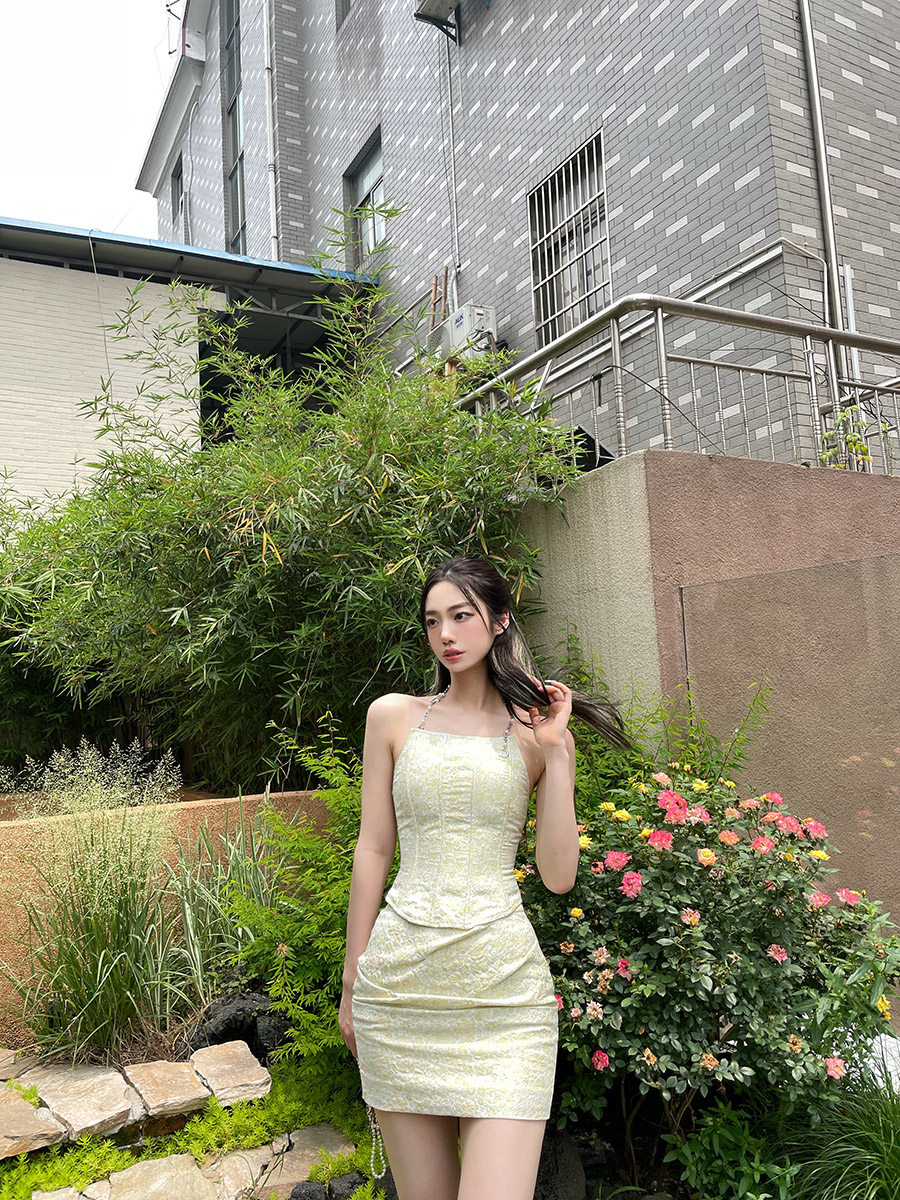(LaluneDuCiel) LLDC Heavy-pound cream-cut blouse blouse with high waist short skirt two-piece suit woman