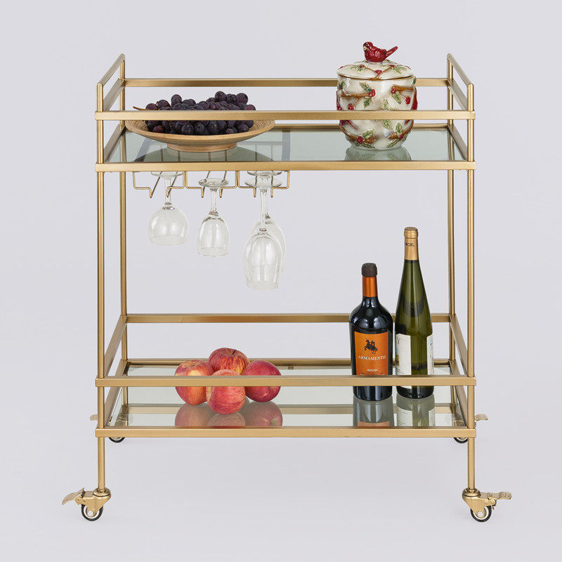 European-style golden wrought iron dining car home dining side wine cabinet wine car mobile double shelf beauty salon trolley