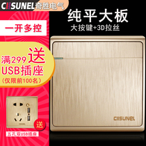 Qisheng switch socket panel Type 86 concealed one open multi-control one midway switch flat big board champagne gold