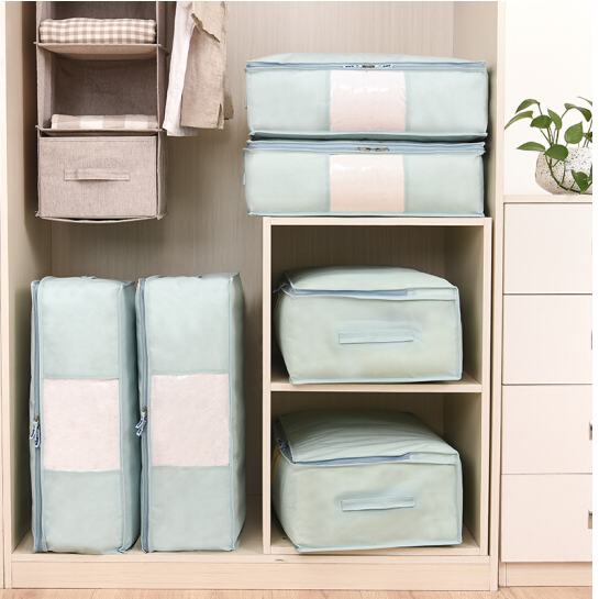 Baicaoyuan finishing bag clothes cotton quilt storage bag 4 large 2 small elegant blue thickened quilt finishing bag