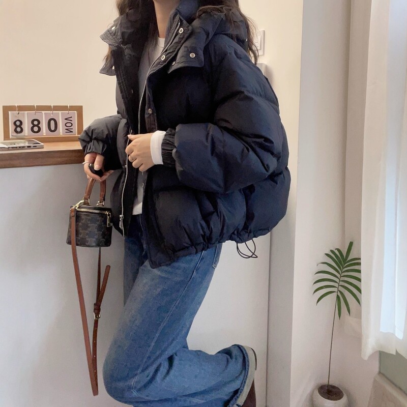 Black Short down Jacket for Petite Women, Winter Plus Size Short Coat, 2026 New Cotton Jacket, Casual Puffer Jacket, Fashionable