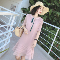 Europe station 2021 new womens chiffon dress Korean version of the long loose thin black pleated skirt