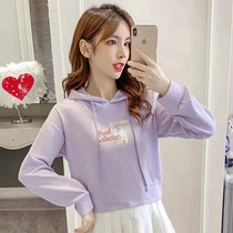 2021 new purple sweater womens spring small man tide ins design sense niche net red short section hooded top