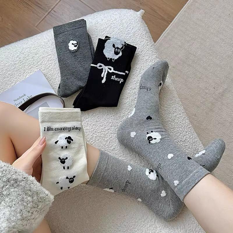 Early Autumn New Product: Cute Cartoon Lamb Mid-Calf Socks, the Same Style as Worn by Xiaohongshu Influencers, Gray Long Socks Early Autumn New Product: Cute Cartoon Lamb Mid-Calf Socks, the Same Style as Worn by Xiaohongshu Influencers, Gray Long Socks