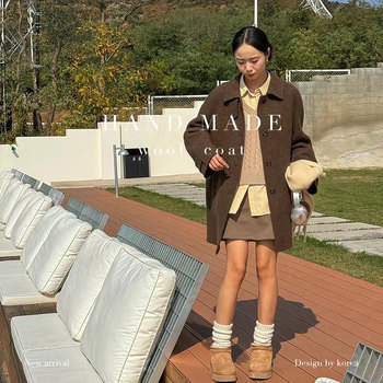 Korean version of autumn new wool long style large 403 looped wool casual commuting style women's wool jacket