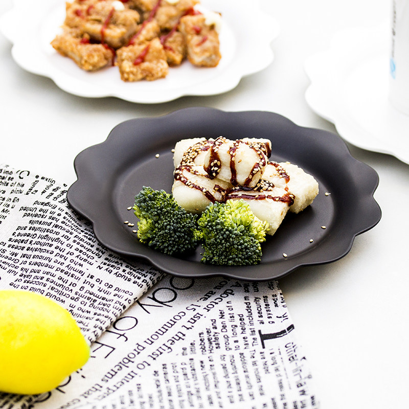 Photo plate props ins round frosted ceramic lace gourmet baking breakfast dessert shooting background