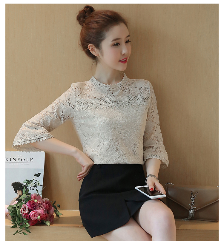 Đầm ren tay ngắn nữ mùa xuân hè 2018 mới thời trang nữ áo voan tay áo thủy triều áo sơ mi voan mỏng