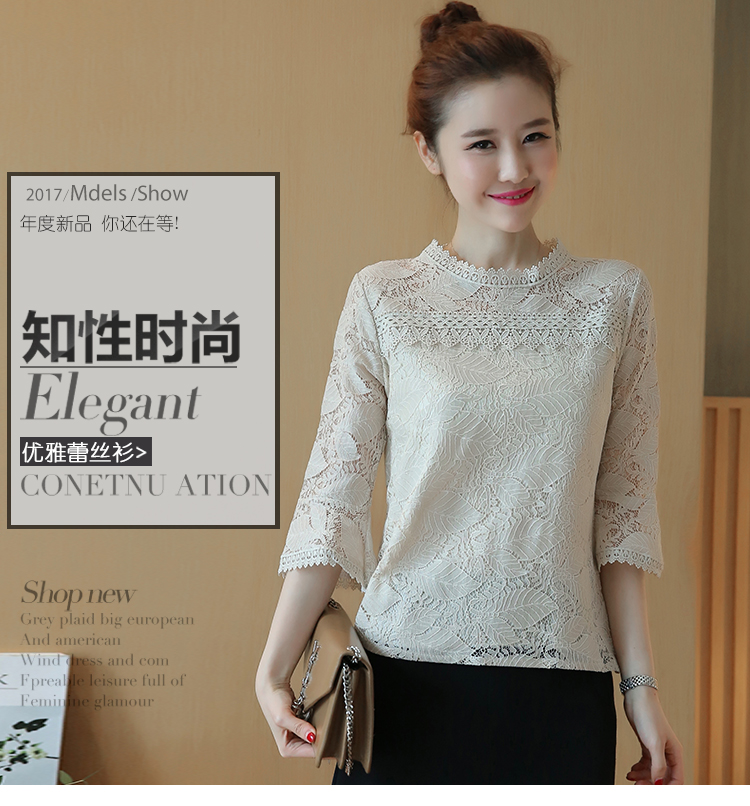 Đầm ren tay ngắn nữ mùa xuân hè 2018 mới thời trang nữ áo voan tay áo thủy triều áo sơ mi voan mỏng