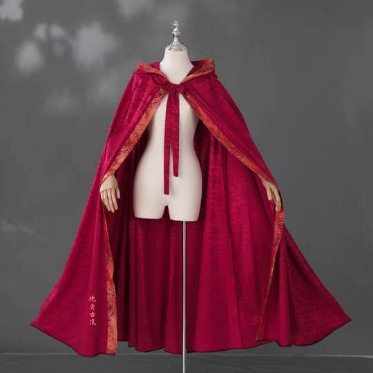 挽秀古风披风黑红粉白宝蓝提花棉大摆汉服配件春秋斗篷外套百搭国