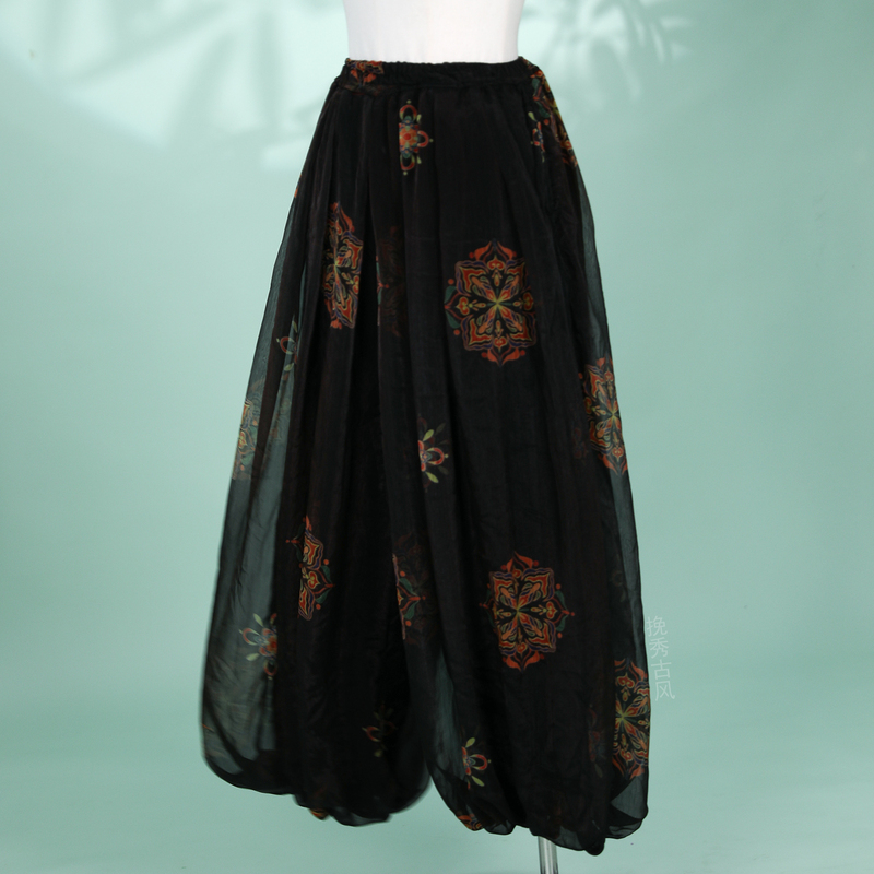 Traditional Chinese Style Black and Red Lantern Pants for Women, Loose Fit, Versatile, Double-Layered, with Pockets, Jogger Pants for Spring and Autumn