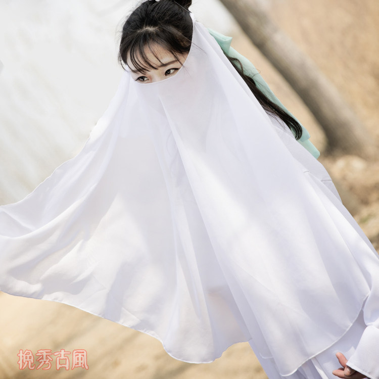 Hui Show-veil snowspun white floating fairy air fairy Hanfu Xianzi accessories to the ancient wind everyday sunscreen ten thousand hitch