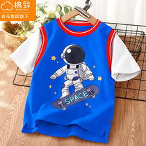 Balacabara cotton to boy short sleeve t-shirt Han version loose pure cotton thin style handsome basketball sports children summer clothes