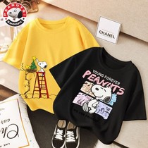 Sannu snoopy boy short sleeve t-shirt pure cotton loose version foreign air half sleeve big boy child summer dress boy s s