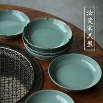 Chan Yuantang Ru kiln celadon pot dry bubble tray tea tray antique Song style nail burning hand-made open pieces