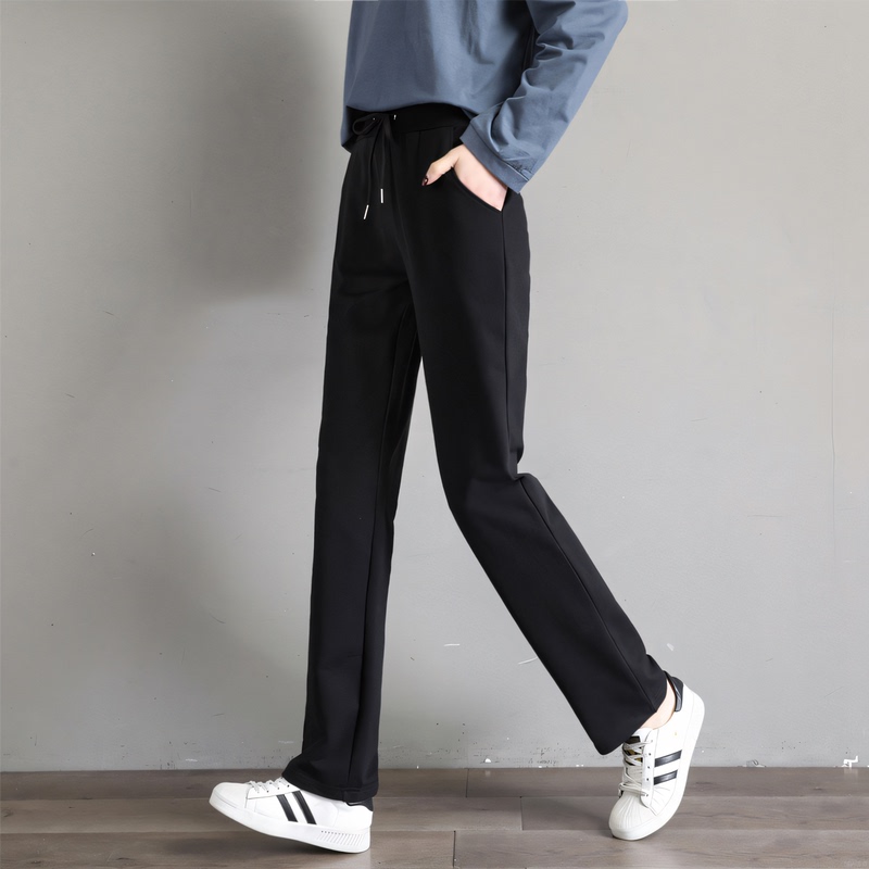 Spring, Autumn, and Summer Solid Color Sports Pants for Women, Straight Loose Casual Pants, Thin Style, Pure Cotton Sweatpants for High School and Middle School Students