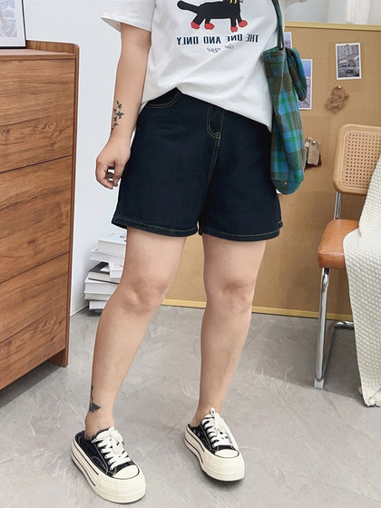 大码复古牛仔短裤女夏季胖mm宽松显瘦梨形身材遮肉a字阔腿热裤子